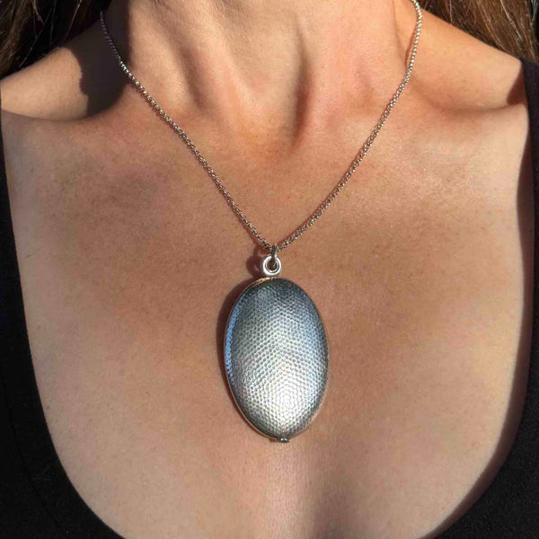 Antique Victorian Hammered Sterling Silver Slide Locket Necklace - Boylerpf