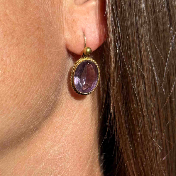 Antique Victorian Gold 7.5 Carat Amethyst Drop Earrings - Boylerpf