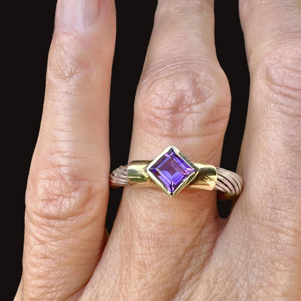 David Yurman Style 14K Gold Silver Wire Amethyst Ring Band - Boylerpf