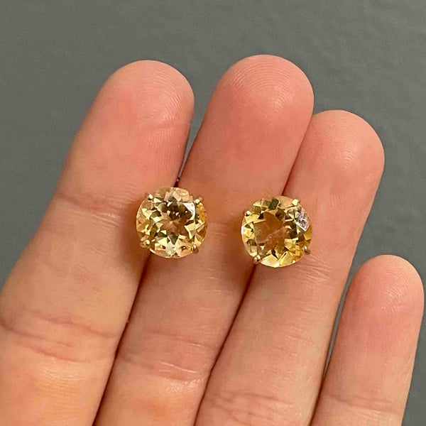 Vintage 7 CTW Citrine Stud Earrings in 14K Gold - Boylerpf