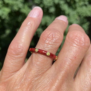 Red Enamel Peridot Band Ring, Sterling Silver Gold Gilt - Boylerpf