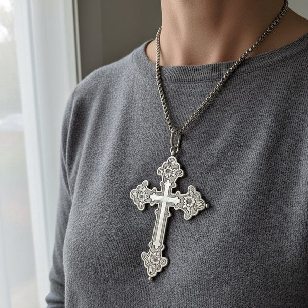 Antique Sterling Silver Catholic Reliquary Pectoral Cross Pendant