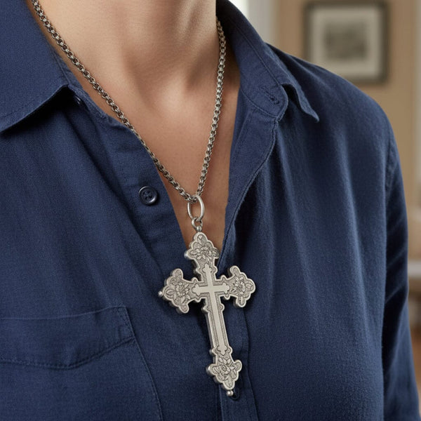Antique Sterling Silver Catholic Reliquary Pectoral Cross Pendant