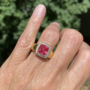 Chunky Hot Pink Spinel CZ Halo Cluster Ring - Boylerpf