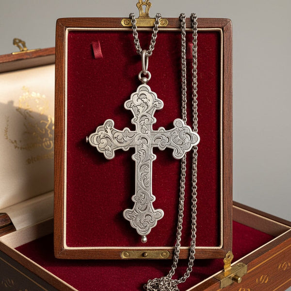Antique Sterling Silver Catholic Reliquary Pectoral Cross Pendant