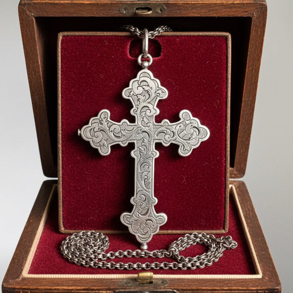 Antique Sterling Silver Catholic Reliquary Pectoral Cross Pendant