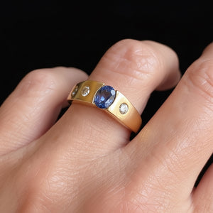 14K Gold Sapphire Diamond Euro Shank Band Ring - Boylerpf