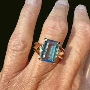 Vintage Wide Gold Bypass London Blue Topaz Ring - Boylerpf