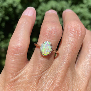 Rose Gold Diamond Cluster Halo Opal Ring - Boylerpf