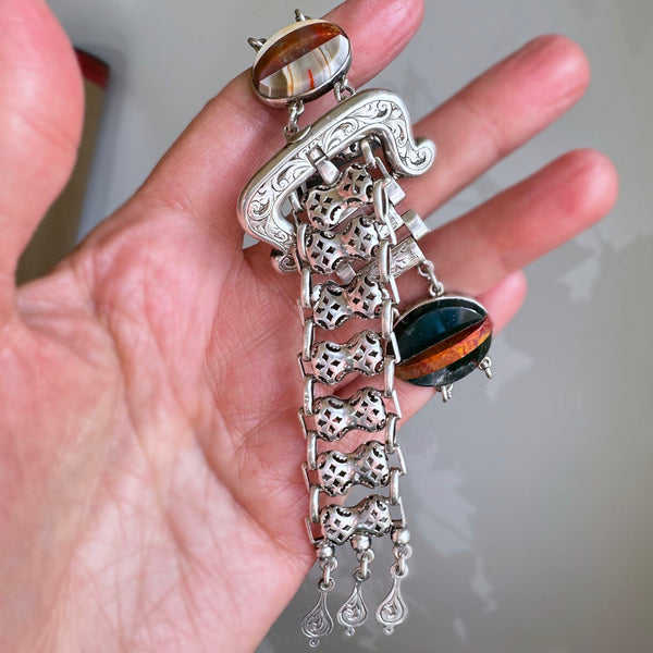Antique Victorian Scottish Agate Silver Buckle Bracelet w Tassel - Boylerpf