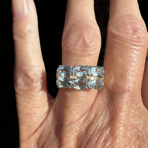 Vintage Double Row Icy Blue Topaz Ring w Diamonds - Boylerpf