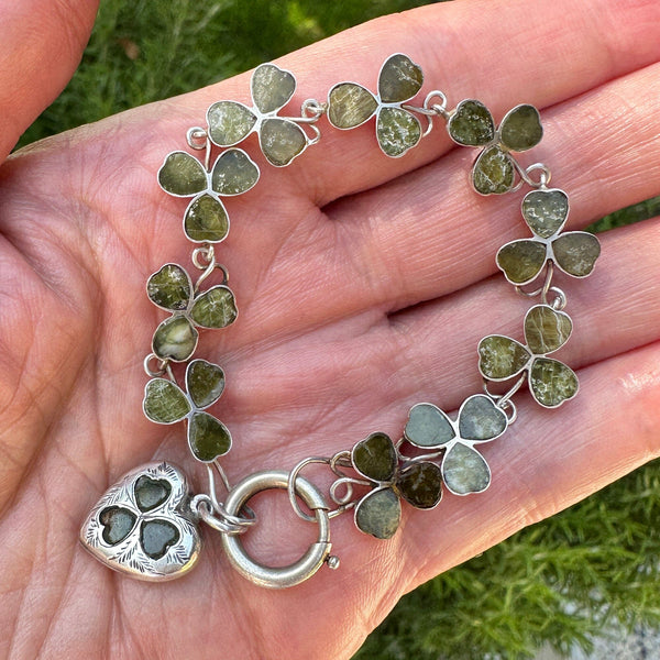 Antique Silver Connemara Marble Shamrock Bracelet - Boylerpf
