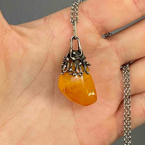 Vintage Silver Butterscotch Amber Pendant Necklace - Boylerpf