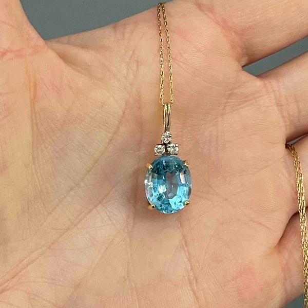 Vintage 14K Gold Diamond Blue Topaz Pendant Necklace - Boylerpf