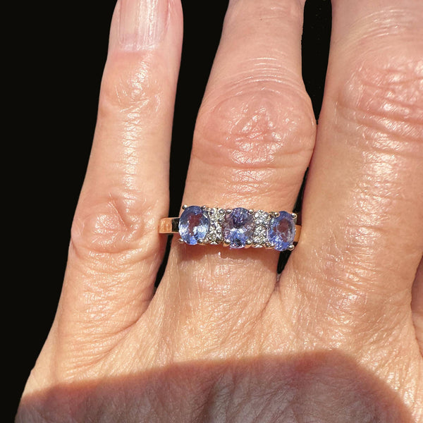 Vintage 14K Gold Three Stone Diamond Tanzanite Ring - Boylerpf