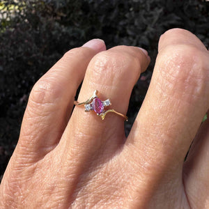 14K Gold Marquis Pink Sapphire Ring Diamond Accents | Boylerpf