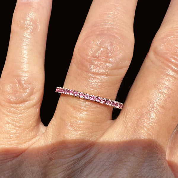 Vintage 18K Rose Gold Full Eternity Pink Sapphire Ring Band - Boylerpf