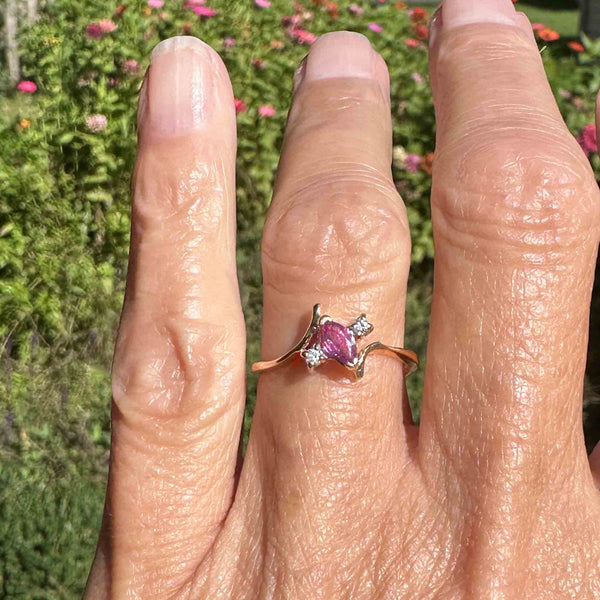 14K Gold Marquis Pink Sapphire Ring Diamond Accents - Boylerpf
