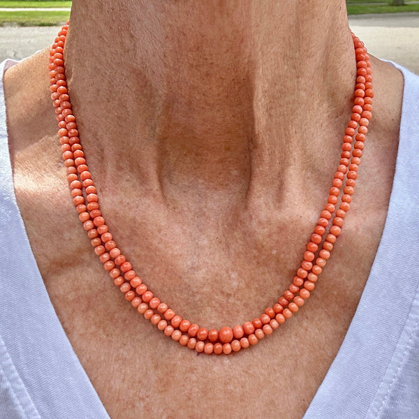 Antique Victorian Mediterranean Salmon Coral Necklace - Boylerpf