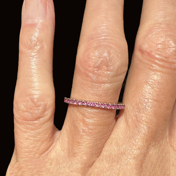 Vintage 18K Rose Gold Full Eternity Pink Sapphire Ring Band - Boylerpf