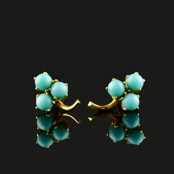 Vintage 14K Gold Turquoise Clover Stud Earrings - Boylerpf