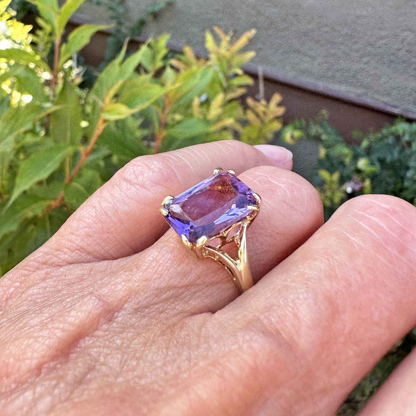 Vintage 14K Gold 6CTW Cusion Cut Amethyst Cocktail Ring – Boylerpf