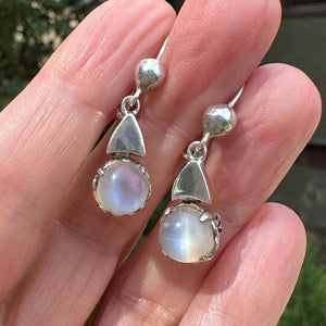 Vintage Silver Dangle Moonstone Cabochon Earrings - Boylerpf