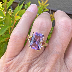 Vintage 14K Gold 6CTW Cusion Cut Amethyst Cocktail Ring - Boylerpf