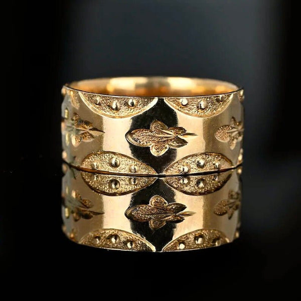 Antique Edwardian Wide 14K Gold Oak Leaf Ring Band - Boylerpf