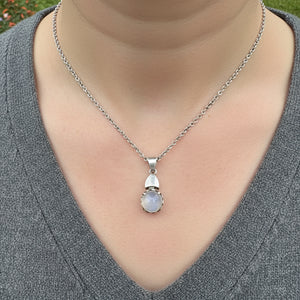 Silver Filigree Cabochon Moonstone Pendant Necklace - Boylerpf