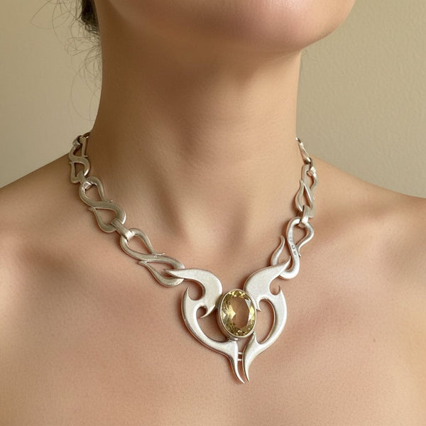 Amanda Birkett Sterling Silver Citrine Modernist Necklace
