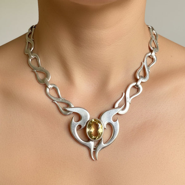Amanda Birkett Sterling Silver Citrine Modernist Necklace