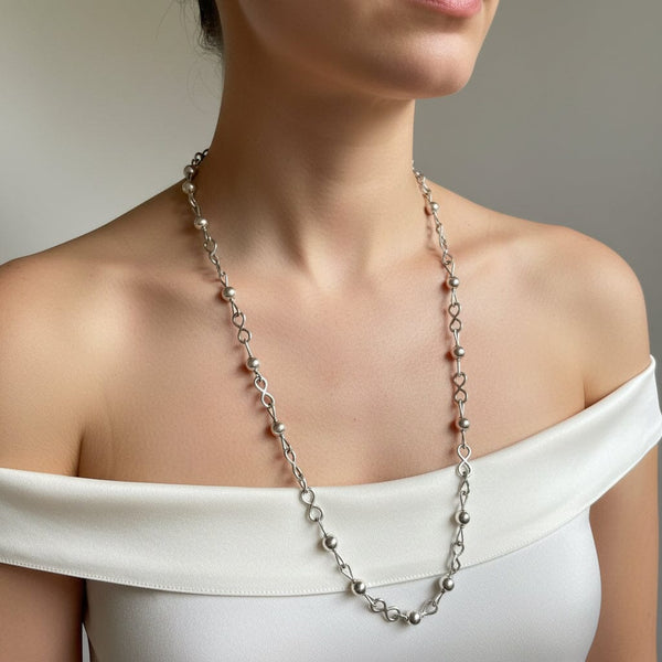 Vintage Mexican Sterling Silver Ball & Infinity Chain Necklace