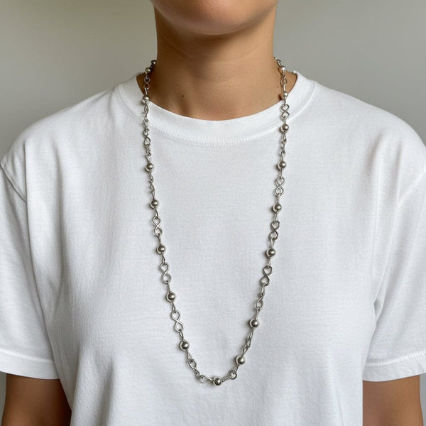 Vintage Mexican Sterling Silver Ball & Infinity Chain Necklace