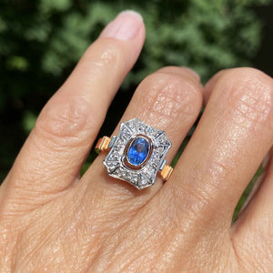 Vintage Sapphire Diamond Cluster Ring in 14K Gold - Boylerpf