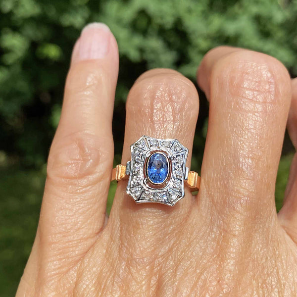 Vintage Sapphire Diamond Cluster Ring in 14K Gold - Boylerpf