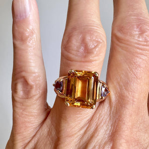 Trillion Cut Tanzanite 6 Ct Step Cut Citrine Ring in Gold - Boylerpf