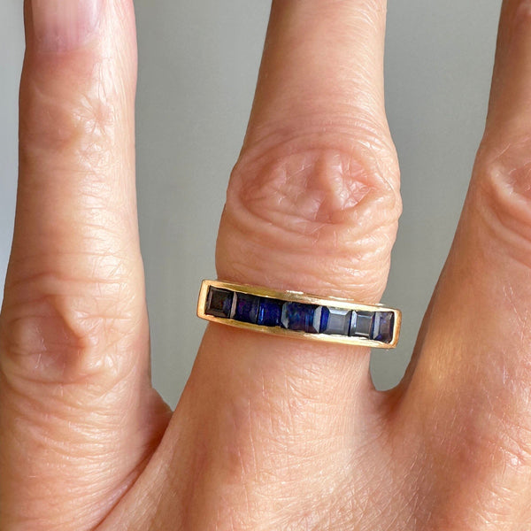 Vintage 14k Gold Seven Stone Sapphire Ring Band - Boylerpf