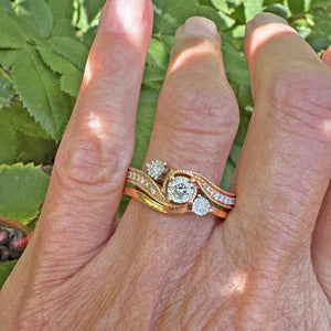 Rose Gold Diamond Solitaire Engagement Wedding Ring Set - Boylerpf