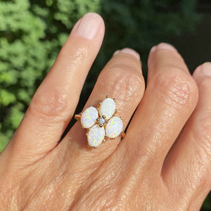 Vintage 14K Gold Diamond  Cabochon Opal Ring - Boylerpf