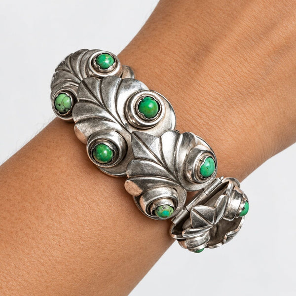 Vintage Taxco Turquoise Sterling Silver Los Castillo Style Bracelet