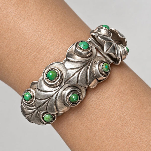 Vintage Taxco Turquoise Sterling Silver Los Castillo Style Bracelet