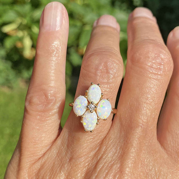 Vintage 14K Gold Diamond  Cabochon Opal Ring - Boylerpf