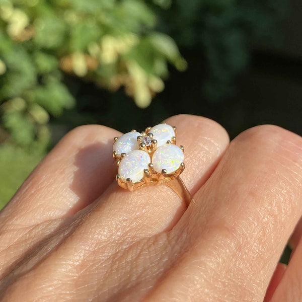 Vintage 14K Gold Diamond  Cabochon Opal Ring - Boylerpf