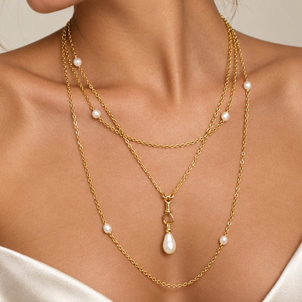 Antique Victorian 14K Gold Pearl Muff Guard Watch Chain