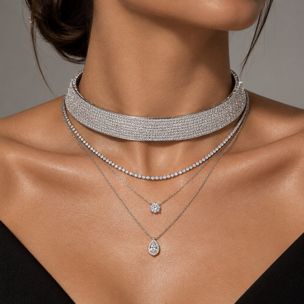 Vintage Sterling Silver 3 Carat Diamond Choker