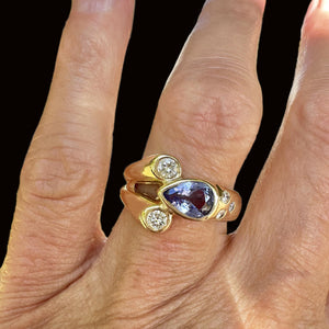 Fine Diamond Pear Cut Tanzanite Modernist Ring in 14K Gold - Boylerpf