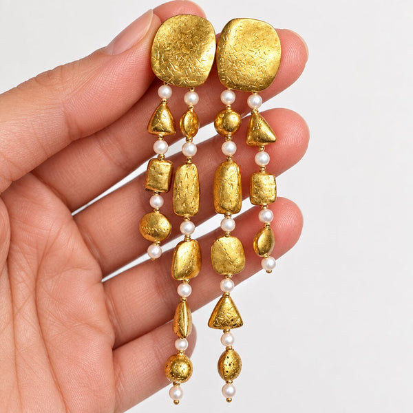 Atelier Janiyé 22K Gold Freshwater Pearl Chandelier Earrings