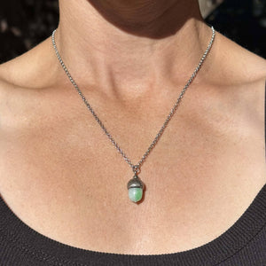 Vintage Silver Marbled Jade Acorn Pendant Necklace - Boylerpf