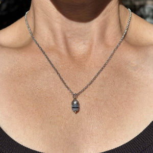 Vintage Silver Banded Agate Acorn Charm Pendant Necklace - Boylerpf
